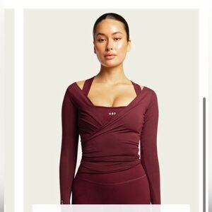 Burgundy Long Sleeve Wrap Top